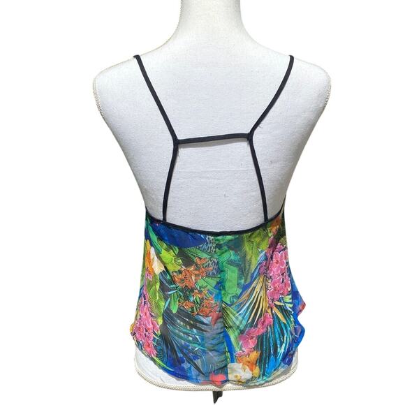 Vintage Tank Top Cami Timing Made in USA XS Floral Animal Print Sheer Coquette - Picture 3 of 9